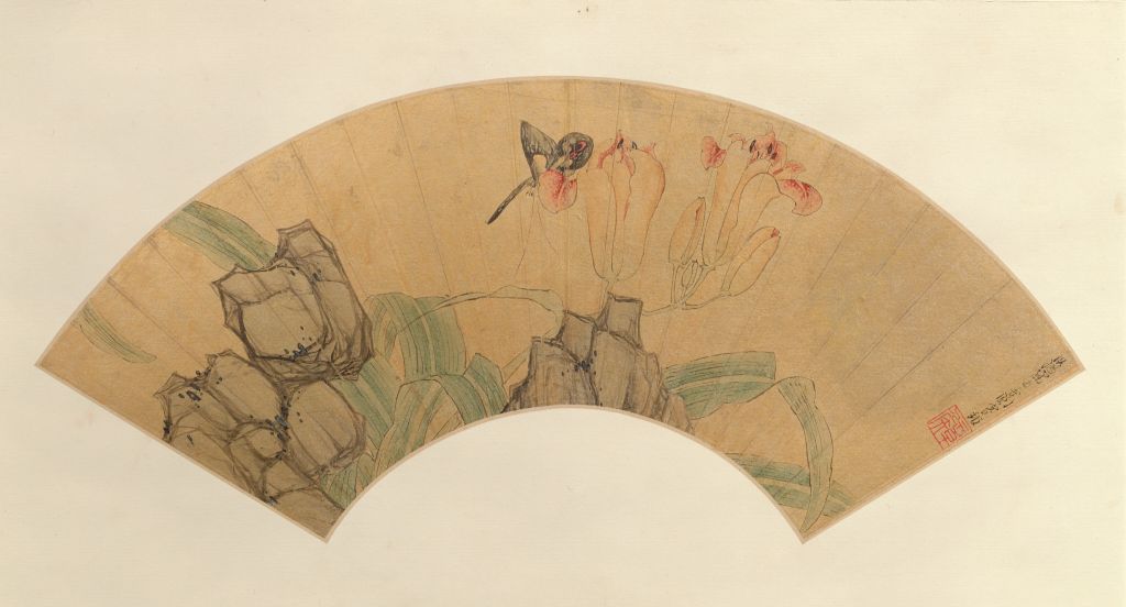 图片[1]-Fan page of Chen Hongshou’s flower stone butterfly-China Archive